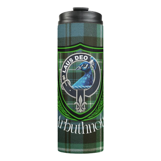 Arbuthnott Scottish Clan Tartan und Wappen Thermosbecher (Vorderseite)