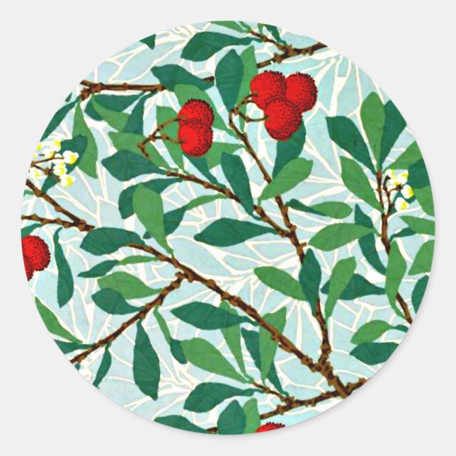 Arbutus, berühmtes Muster von William Morris Runder Aufkleber (Vorderseite)