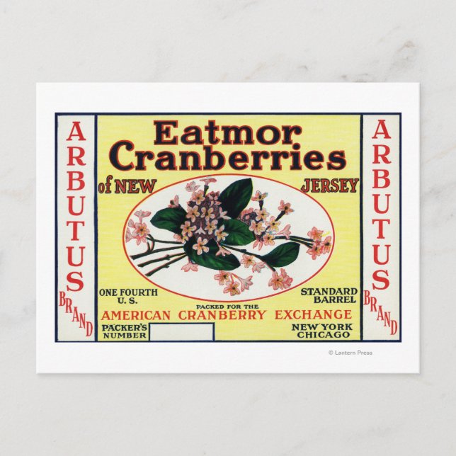 Arbutus Eatmor Cranberries Marke Postkarte (Vorderseite)