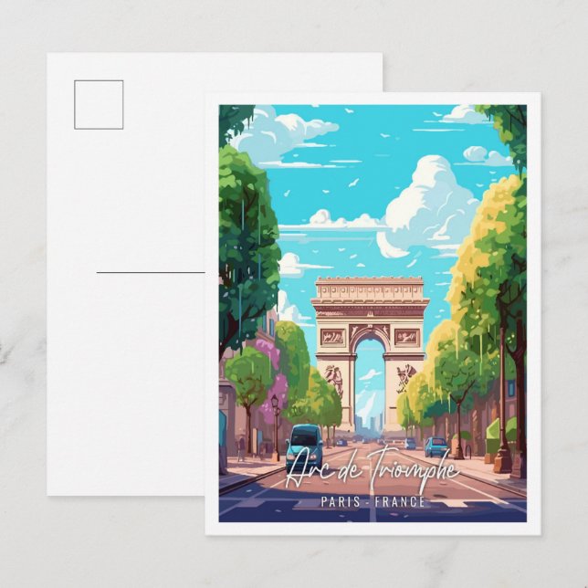 Arc de Triomphe Art Vintage Reise Illustration Postkarte (Vorne/Hinten)