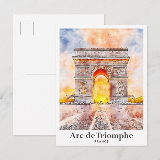 Arc de Triomphe Paris Frankreich Reise Aquarell Postkarte (Vorne/Hinten)