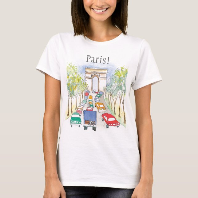 Arc de Triomphe Whimsical Watercolor Sketch T-Shirt (Vorderseite)