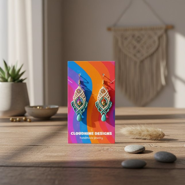 Arc en arc-en-ciel Earrage collier bijoux carte d' (Rainbow Wave Hand-drawn Earring Necklace Jewelry Display Card
)