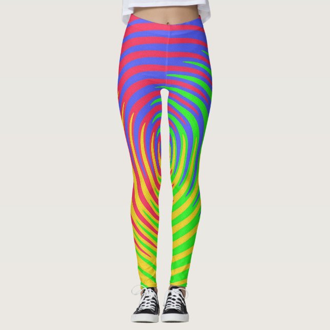 Arc en arc-en-ciel Rouge Jaune Vert Leggings Bleus (Devant)