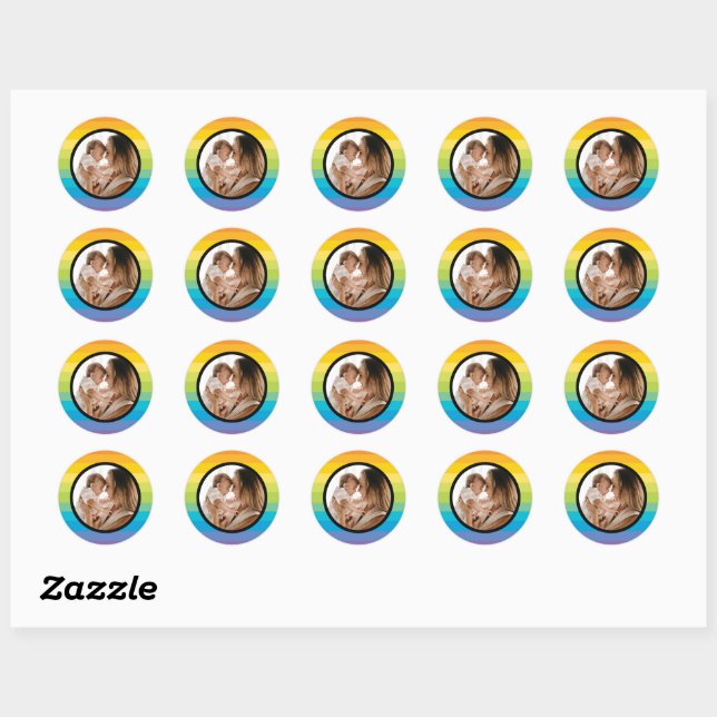 Arc En Ciel Avec Sticker Classique Photo Rond (Feuille)