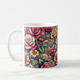 Arc-en-ciel coloré roses fleurs café tasse de thé