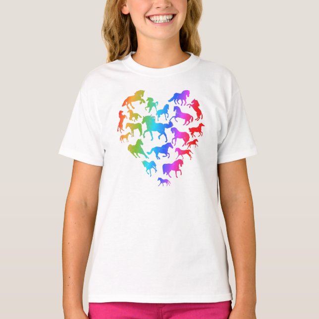 Arc-en-ciel de cheval et de T-shirt de coeur (Devant)