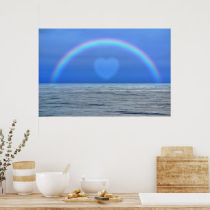 Arc en ciel et coeur sur l'océan Poster Art