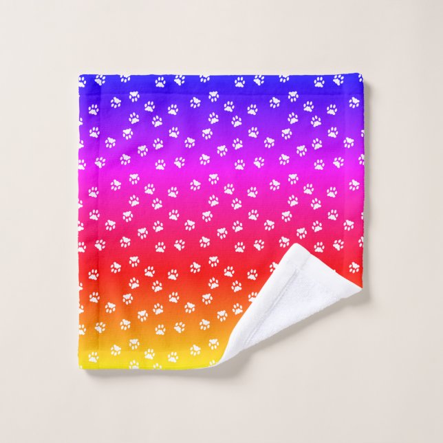 Arc-en-ciel et empreintes de pattes (Gant de toilette)
