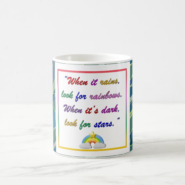 Arc-en-ciel et étoiles - Mug bleu motivationnel (Centre)