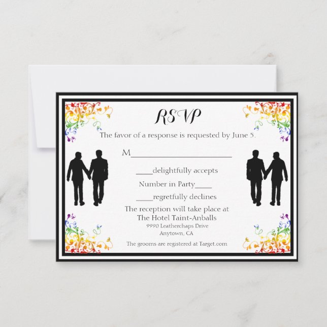 Arc-en-ciel fleurit Gay Wedding Carte RSVP (Devant)