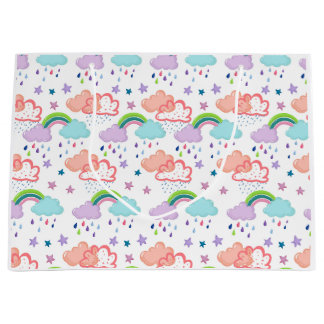 Arc en ciel, nuages et sac cadeau étoile