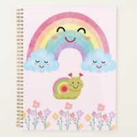 Arc-en-ciel souriant heureux avec escargot mignon