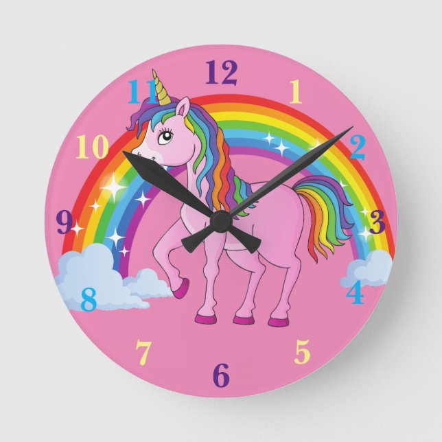 Arc en ciel Unicorne rose horloge murale de la pép (Recto)