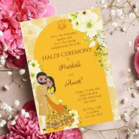 Arc indien de fleurs jaunes invitations haldi