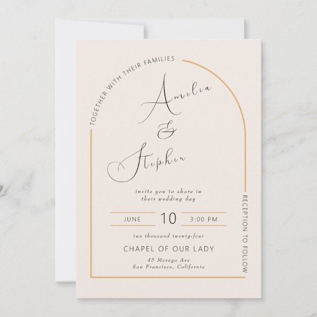 Arc moderne avec de vraies invitations de mariage  (Devant)