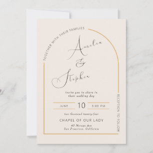 Arc moderne avec de vraies invitations de mariage 