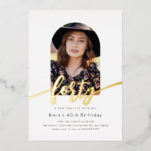 Arc moderne Photo 40th Birthday Foil Invitation