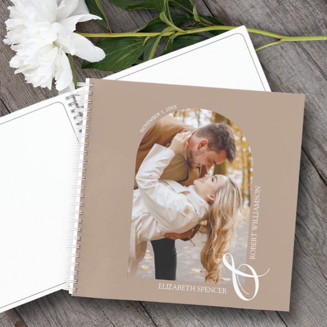 Arc photo moderne Tan Mariage livre d'invité (SOFT or HARD COVER,  choose page style and spine color. LOTS of colors in our collection.)