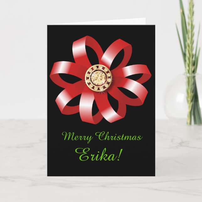 Arc rouge et bijoux carte de Noël (Devant)