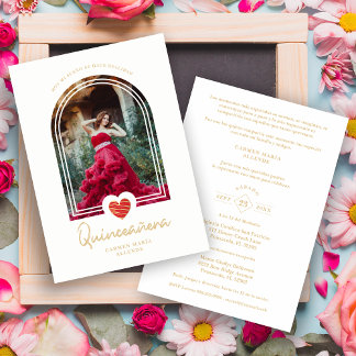 Arc Spanish Modern Red Heart Foto Quinceañera