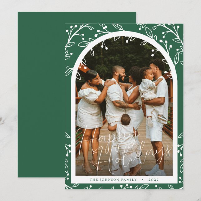 Arc vert moderne Carte de vacances photo famille (Devant / Derrière)
