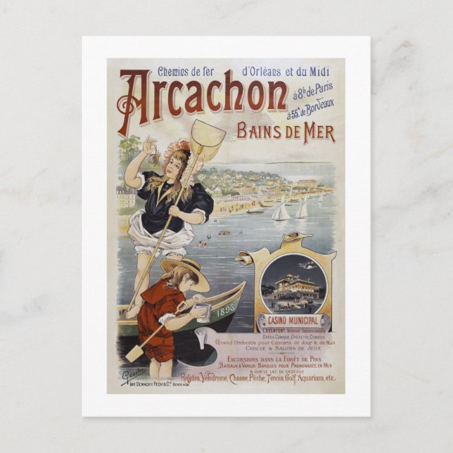 Arcachon France Vintage Poster 1896 Postkarte (Vorderseite)