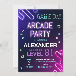 Arcade Birthday Einladung Gamer Einladung Gaming