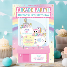 Arcade Birthday Party Girl Rainbow Unicorn Einladung