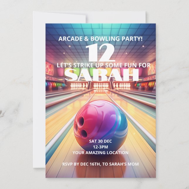 Arcade Bowling Anniversaire Invitation (Devant)
