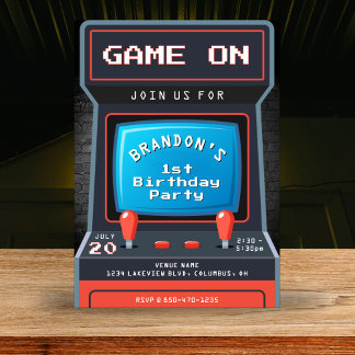 Arcade Game 1. Geburtstag Party Einladung