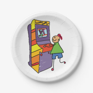 Arcade Gamer Strichmännchen Fun Vintages Videospie Pappteller
