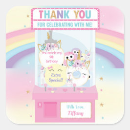 Arcade Girl Birthday Niedlich rosa Klaw Machine Quadratischer Aufkleber