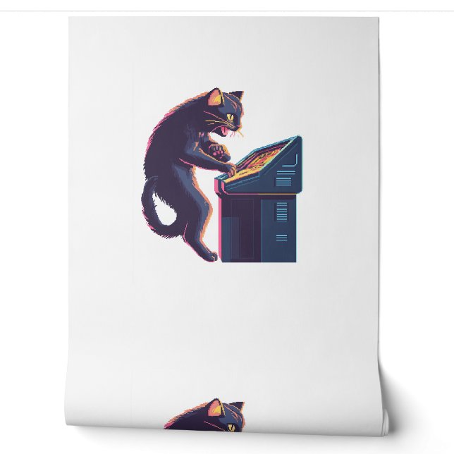 Arcade Meowster - Nostalgische Gamer Cat Tapete (Abrollen)