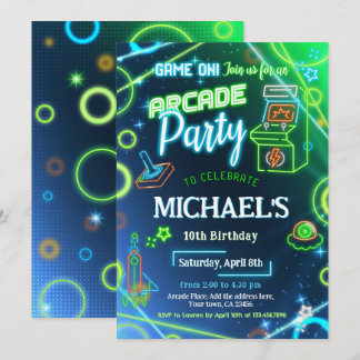 Arcade Neon Glow Birthday Party Einladung