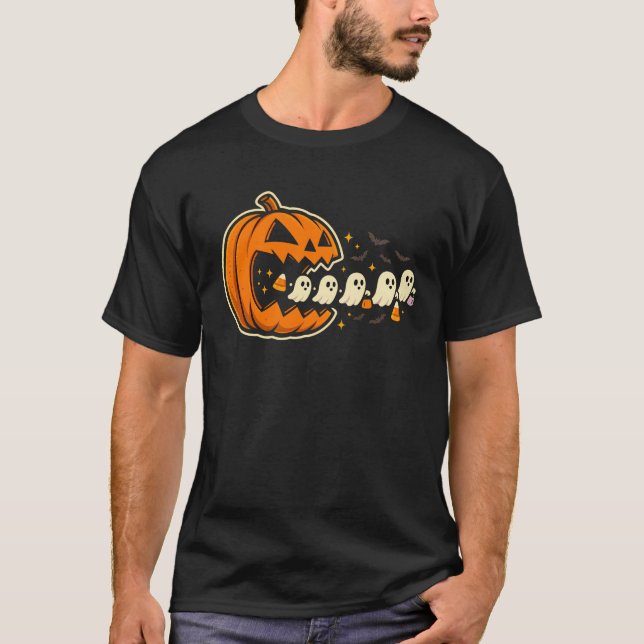 Arcade Pumpkin Chomper Halloween mit Ghost Trail T-Shirt (Vorderseite)