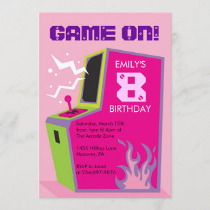 Arcade Video Game Invitations de fête d'anniversai