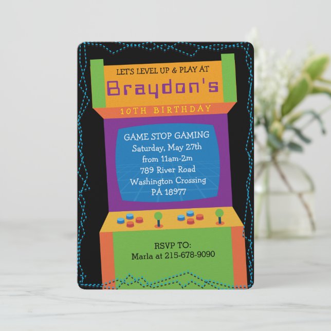 ARCADE VIDÉO JEU JEUX Anniversaire Fête Invitation (Debout devant)