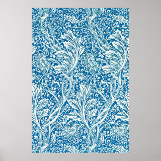 Arcadia Blue Floral Wallpaper by May Morris Poster