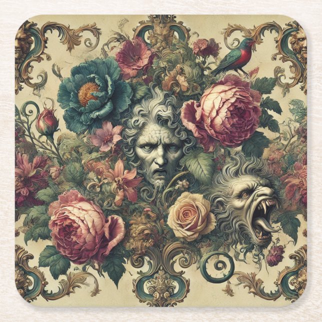 Arcane Atelier - Gotisches Barockkopfkissen Rechteckiger Pappuntersetzer (Vorderseite)