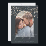 Arch 1 Foto String Light Skript Moderne Hochzeit Save The Date<br><div class="desc">Arch 1 Foto Zeichenkette moderne Drehbuch Save the Date Hochzeitskarte. Navy blaue Backer Farbe kann angepasst werden.</div>