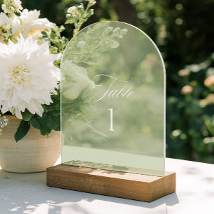 Arch Acryl Olivgrüne Hochzeitstisch-Nummer Acryleinladungen