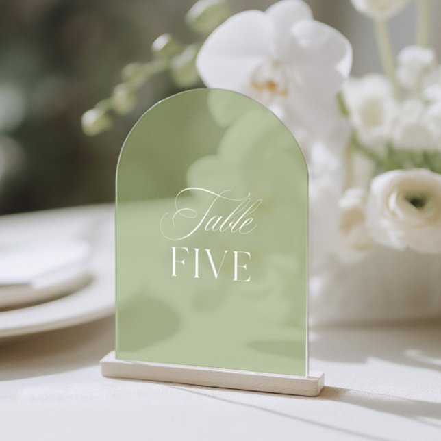 Arch Acrylic Sage Green Wedding Tischnummer (For other table numbers, see the full collection.
 Please note: Wood block stand is not included.)