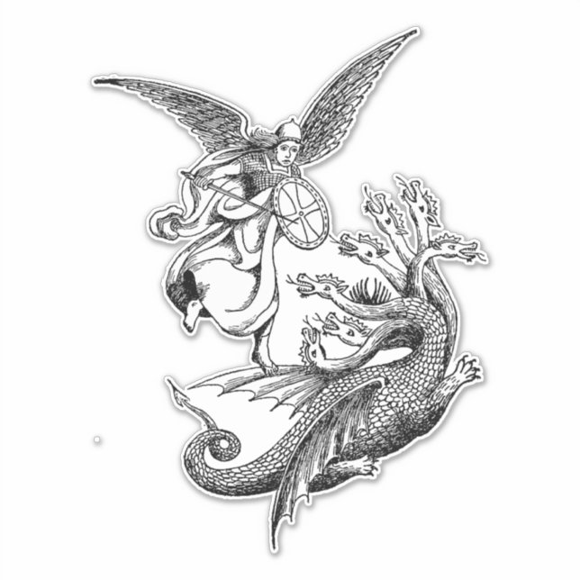 Arch Angel Kämpfen Hydra Dragon Kunst Illustration Aufkleber (Vorderseite)