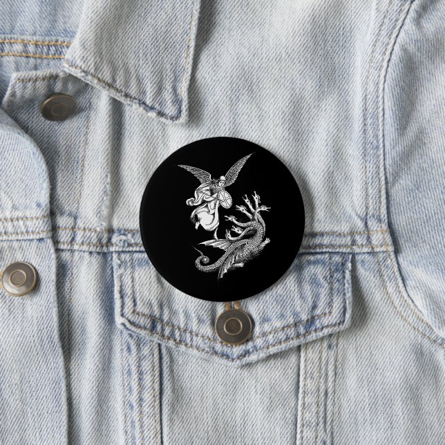 Arch Angel Kämpfen Hydra Dragon Kunst Illustration Button (Beispiel)