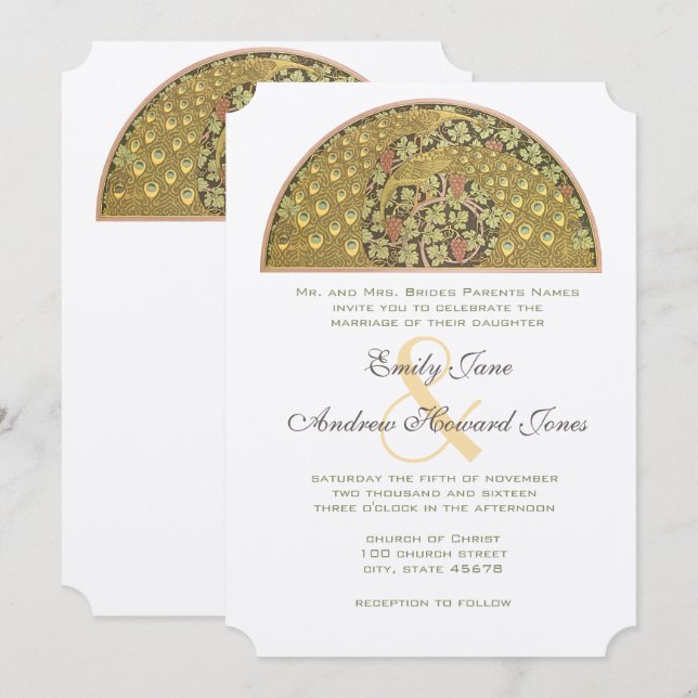 Arch Art Déco Peacock Birds Faire-part de mariage (Devant / Derrière)