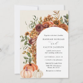 Arch Autumn Florals Pumpkin Wedding Einladung
