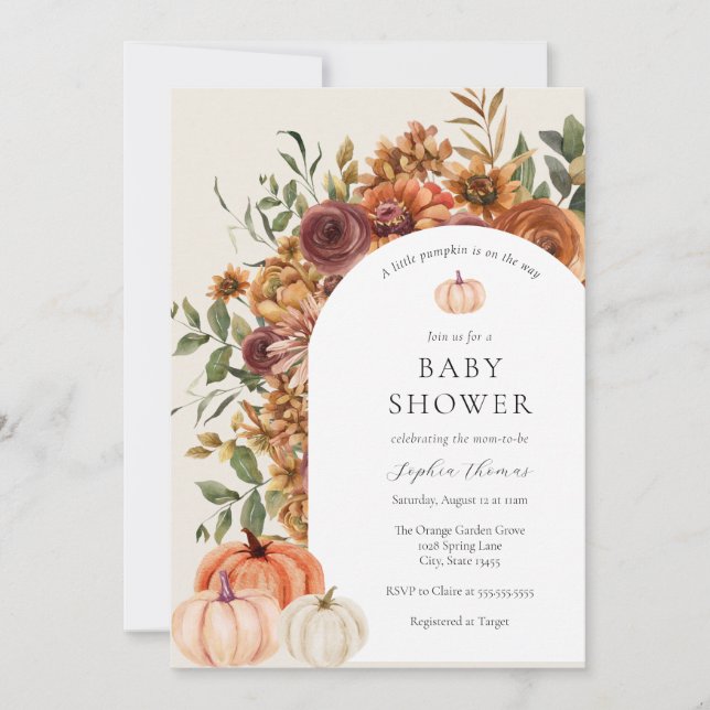 Arch Autumn Pumpkin Baby Shower Einladung (Vorderseite)