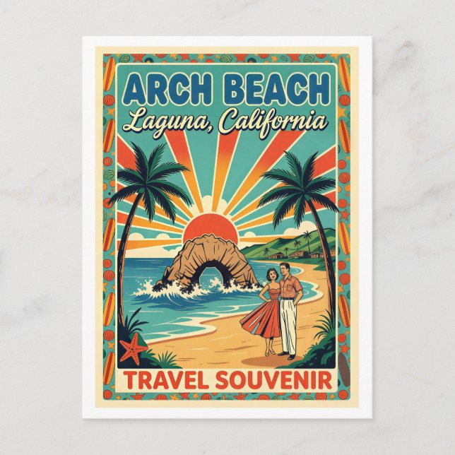 Arch Beach, Laguna CA Retro-Reise Postkarte (Vorderseite)