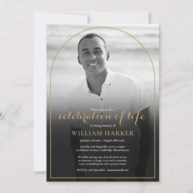 Arch Black and White Foto Feier des Lebens Einladung (Vorderseite)